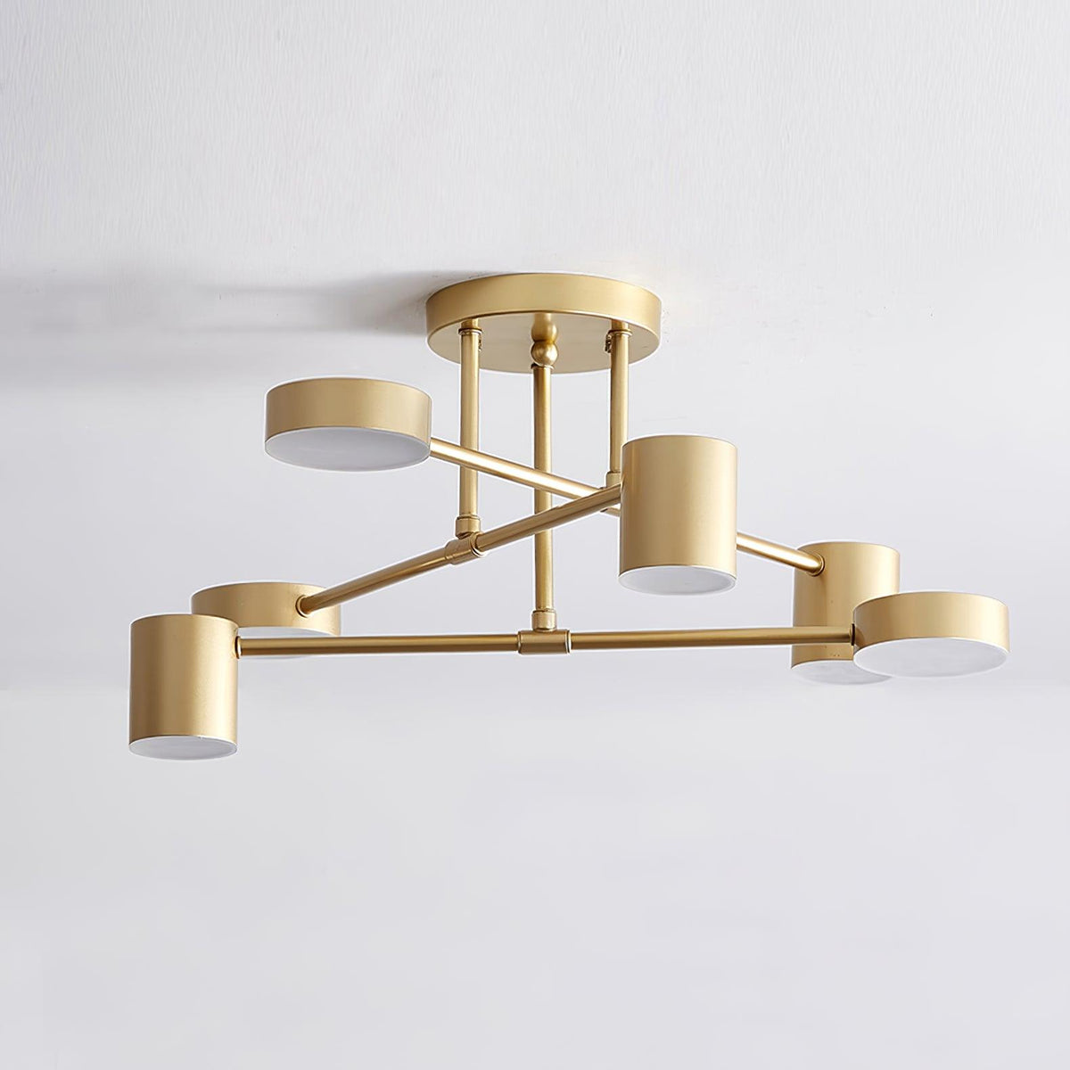 Sputnik 6-Light Ceiling Light, Cylinder Shades, Brass-Effect