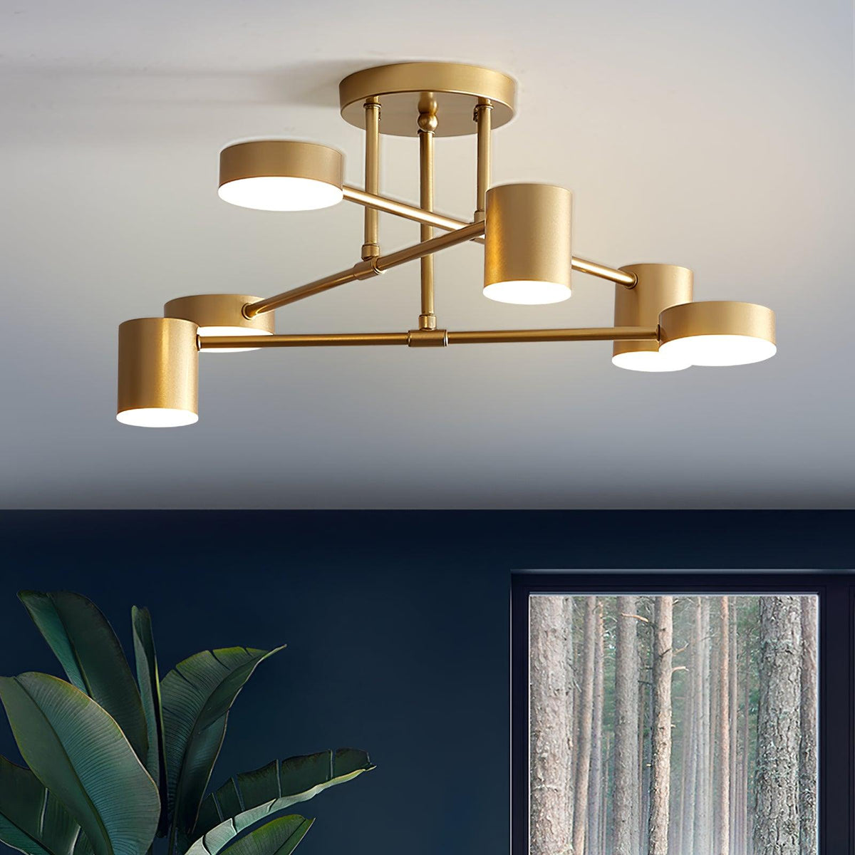 Sputnik 6-Light Ceiling Light, Cylinder Shades, Brass-Effect