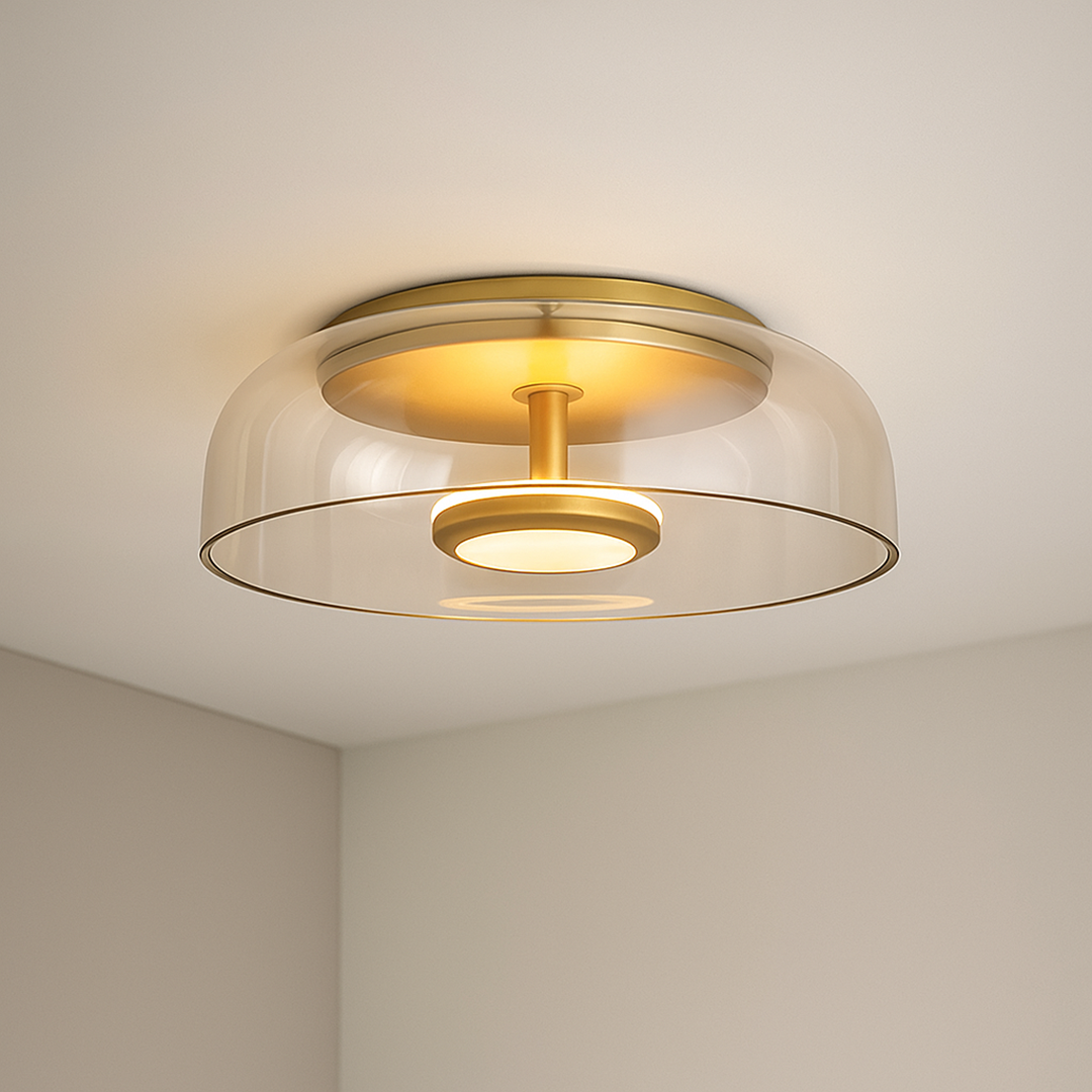 Smoke Grey & Amber Glass Ceiling Light with Integrated LED