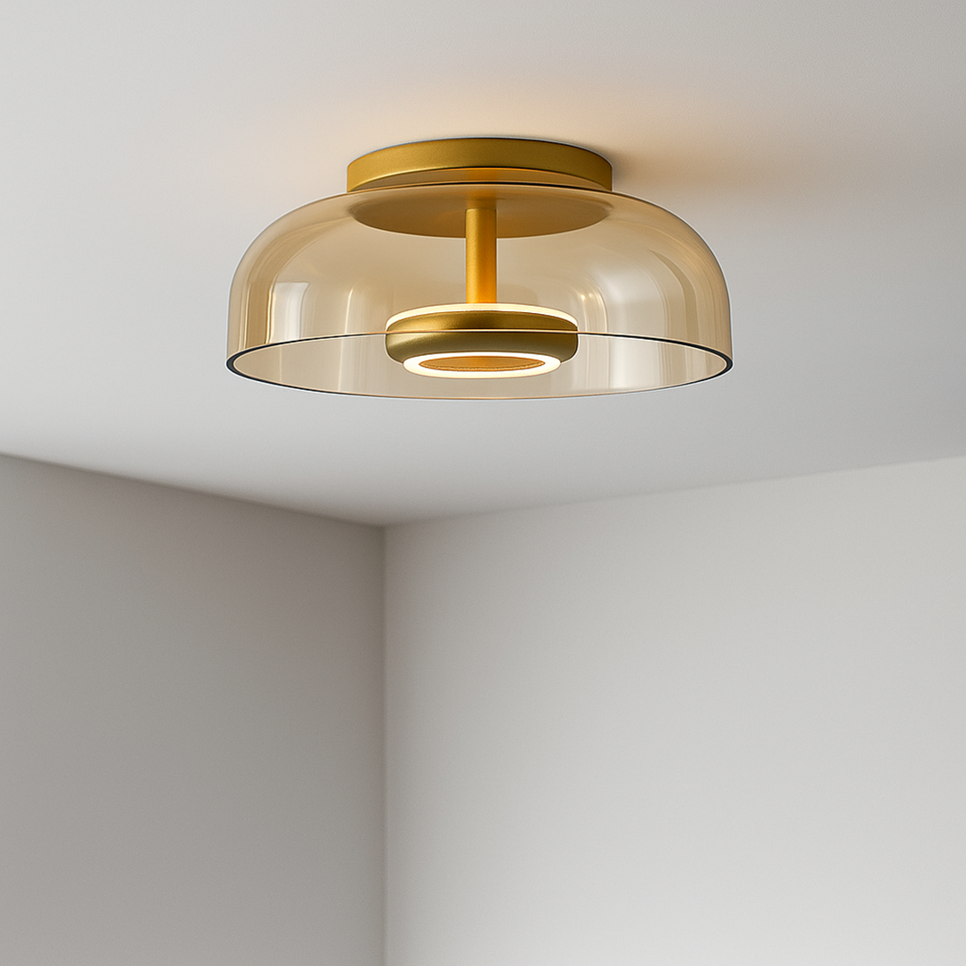 Smoke Grey & Amber Glass Ceiling Light with Integrated LED