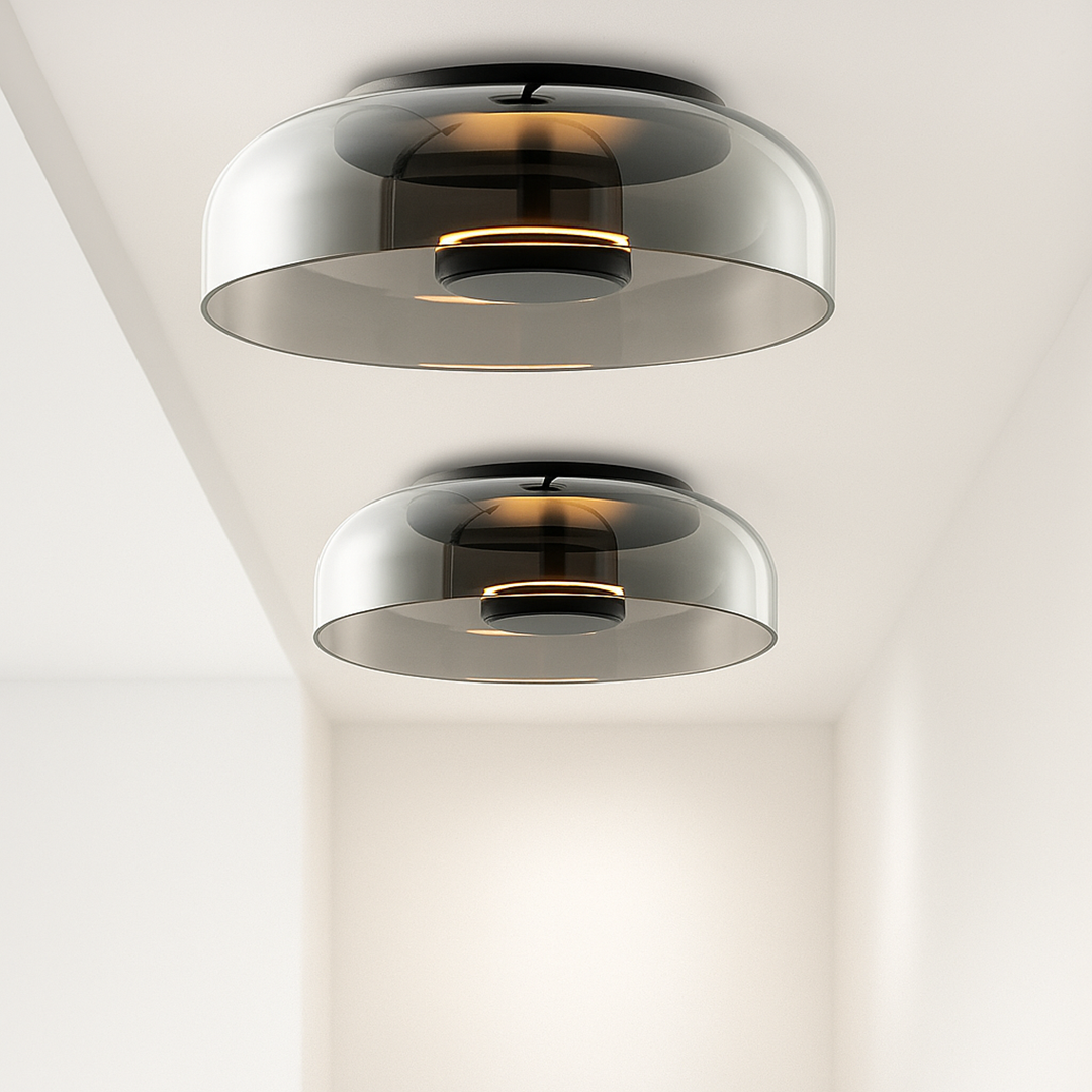Smoke Grey & Amber Glass Ceiling Light with Integrated LED