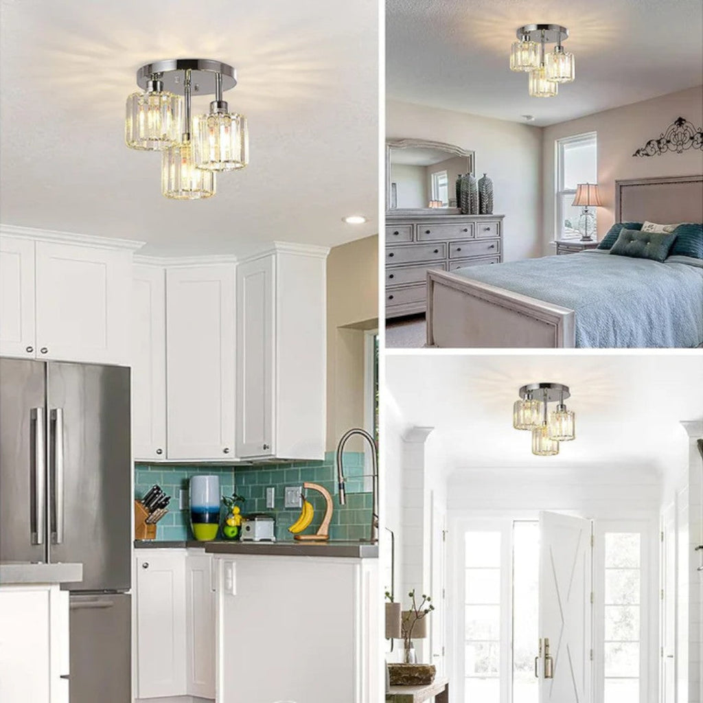 Semi-Flush Crystal Ceiling Light, 3 x E27, 25 cm