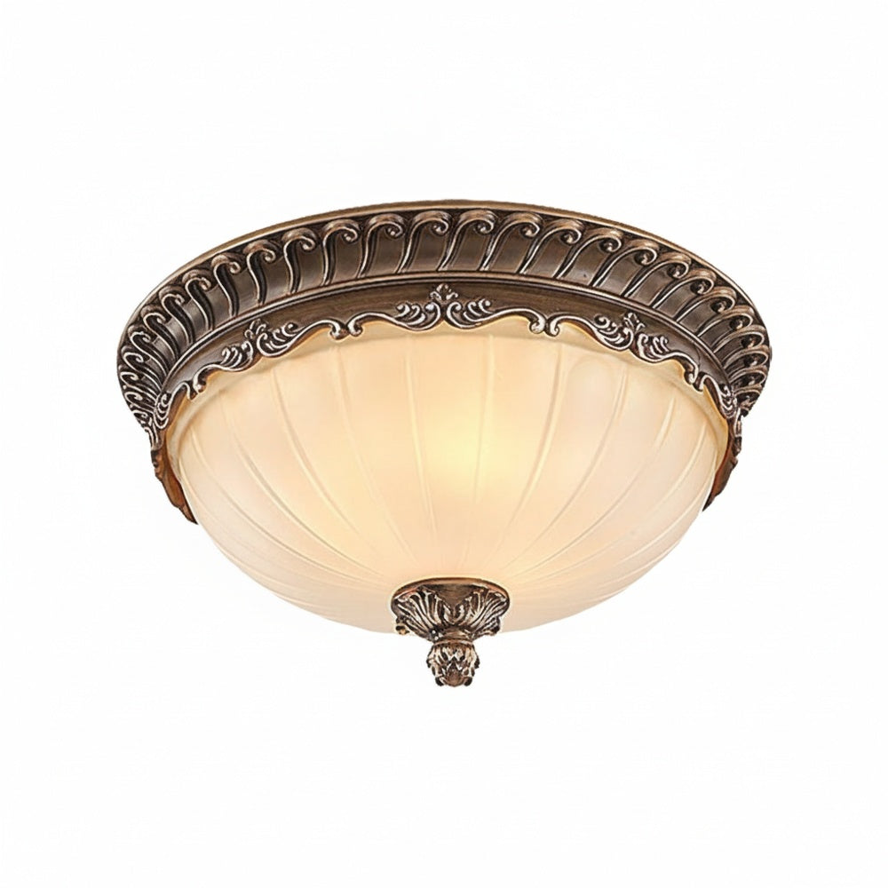 Retro Flush Ceiling Light with Fluted Glass and Ornate Frame