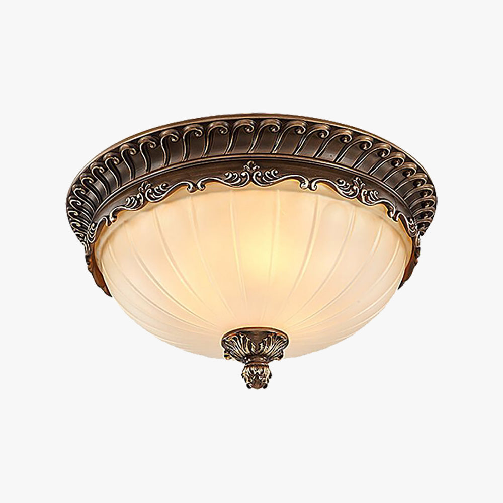 Retro Flush Ceiling Light with Fluted Glass and Ornate Frame