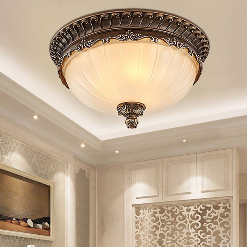 Retro Flush Ceiling Light with Fluted Glass and Ornate Frame