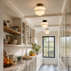 Retro Schoolhouse Ceiling Light, Opal Glass with Turquoise Band