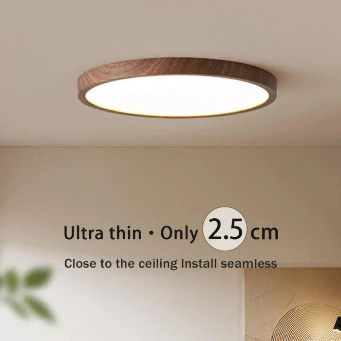 Ultra-Slim Round Ceiling Light with Wood-Effect Frame, 3 Light Modes