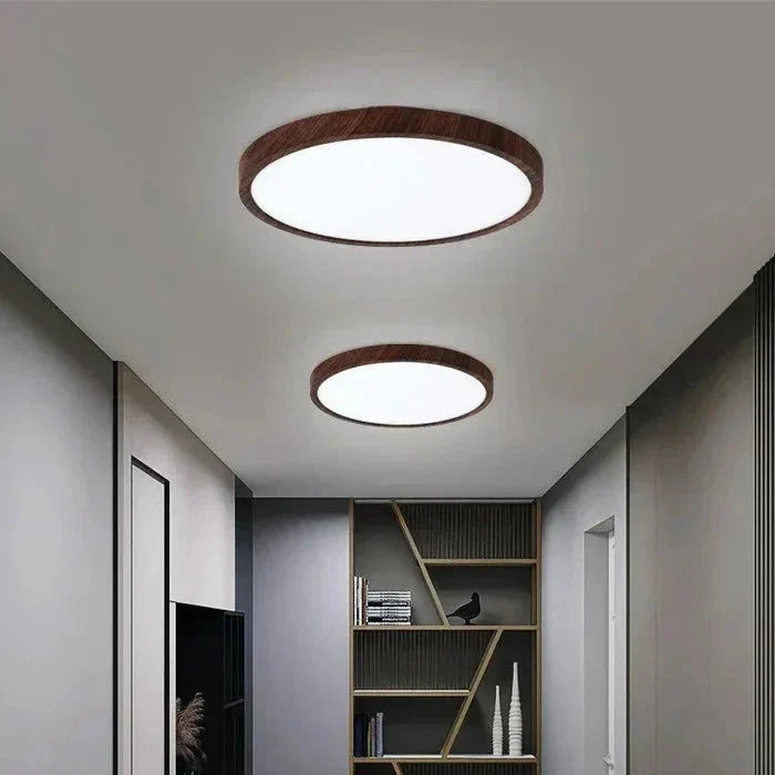 Ultra-Slim Round Ceiling Light with Wood-Effect Frame, 3 Light Modes