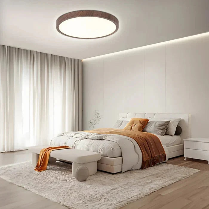 Ultra-Slim Round Ceiling Light with Wood-Effect Frame, 3 Light Modes