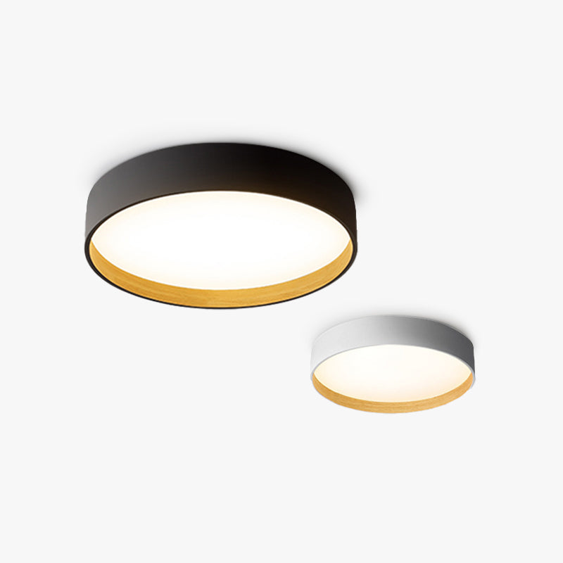 Scandi Round Ceiling Light with Wood-Effect Inner and Acrylic Shade