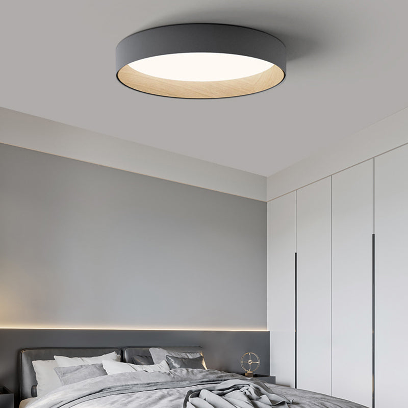 Scandi Round Ceiling Light with Wood-Effect Inner and Acrylic Shade