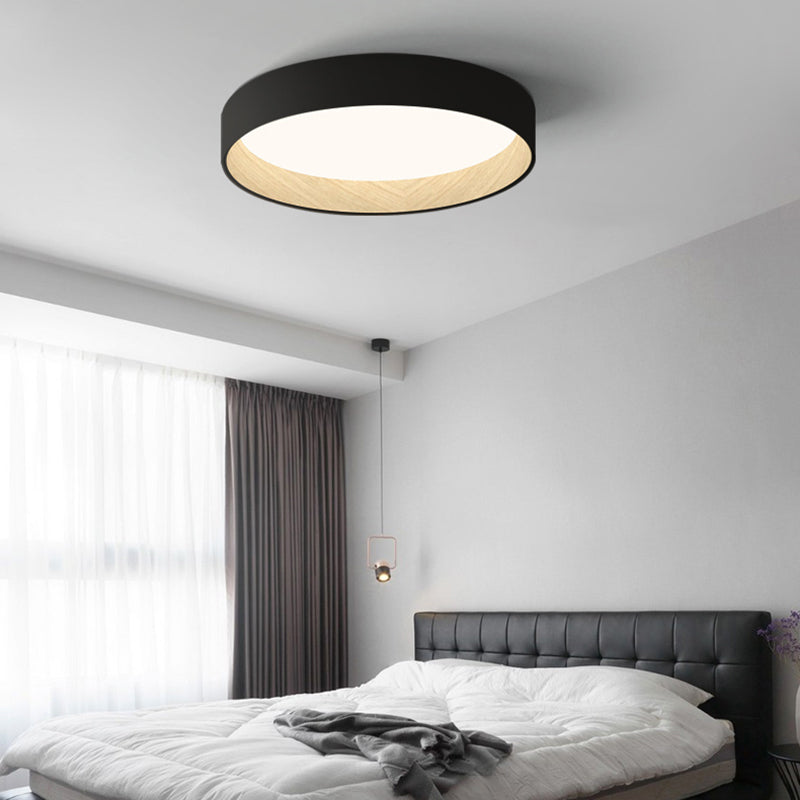 Scandi Round Ceiling Light with Wood-Effect Inner and Acrylic Shade