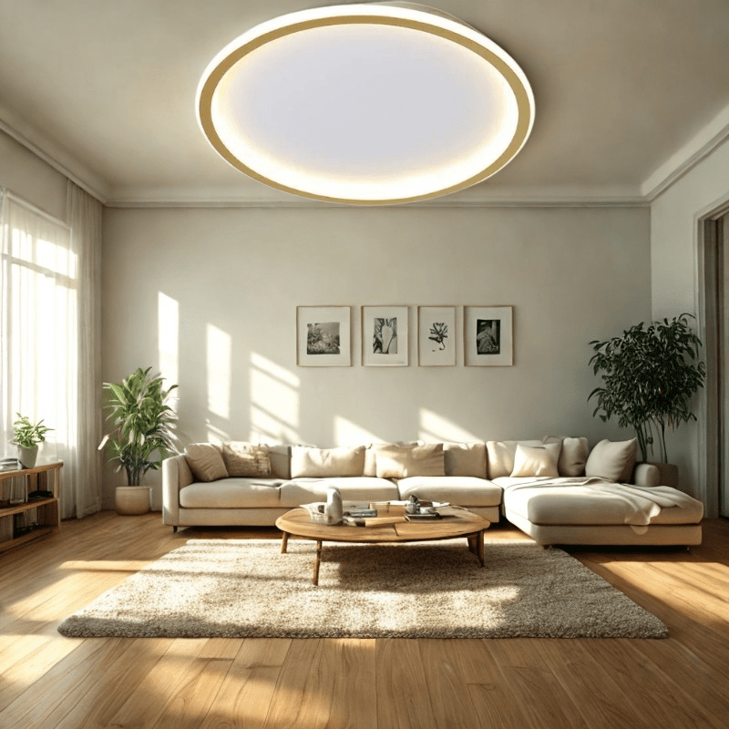 Scandi Round LED Ceiling Light, Dimmable with Remote