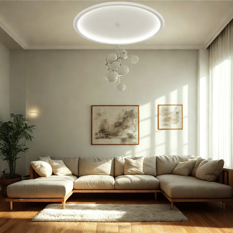 Scandi Round LED Ceiling Light, Dimmable with Remote