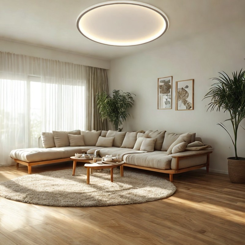 Scandi Round LED Ceiling Light, Dimmable with Remote
