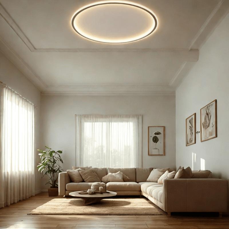 Scandi Round LED Ceiling Light, Dimmable with Remote