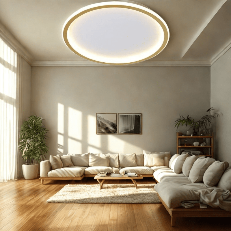 Scandi Round LED Ceiling Light, Dimmable with Remote