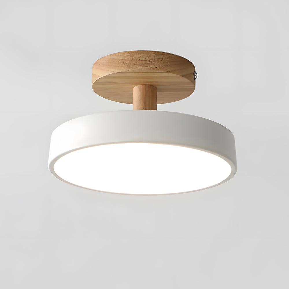 Scandi Flush Ceiling Light with Wood Canopy, 30 cm