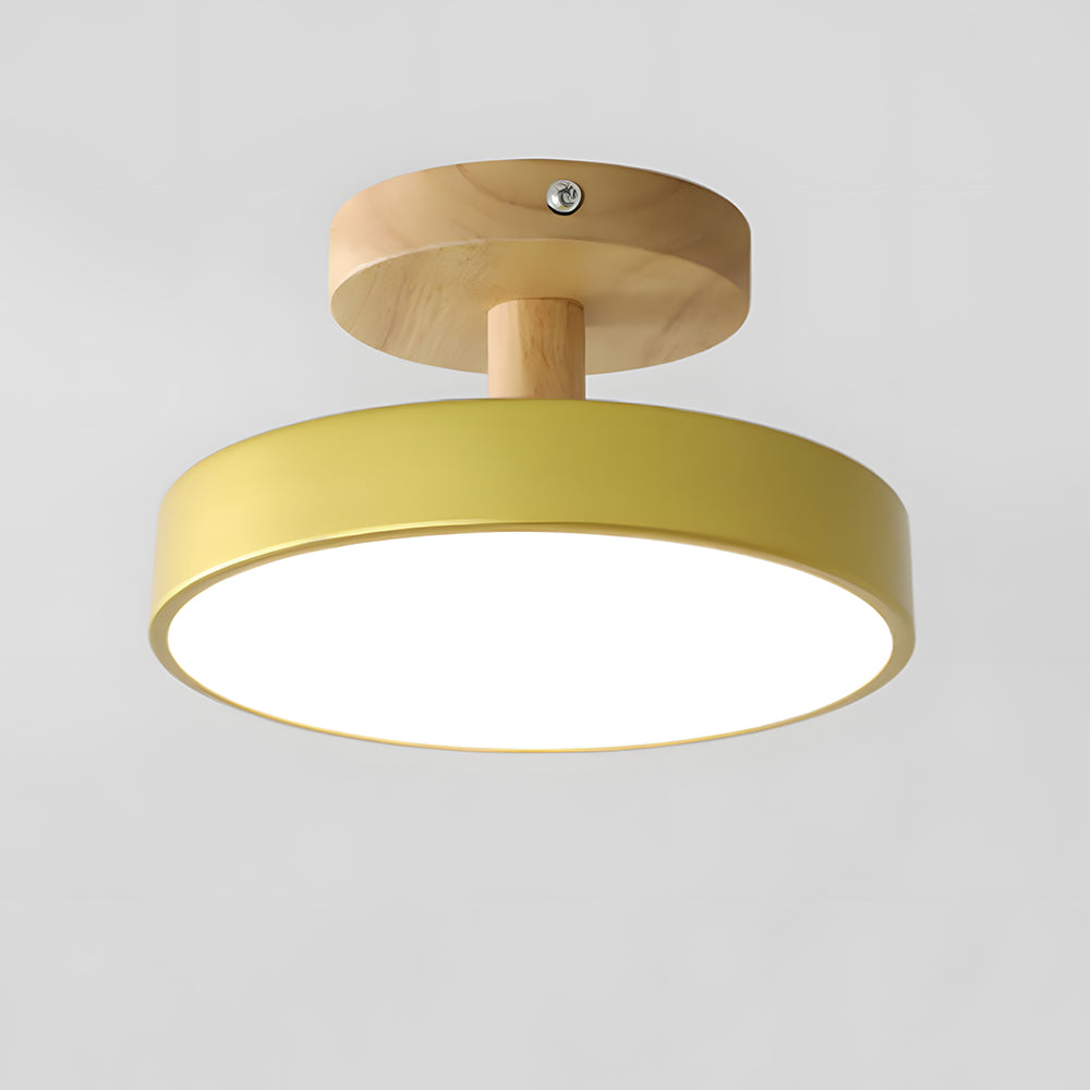 Scandi Flush Ceiling Light with Wood Canopy, 30 cm