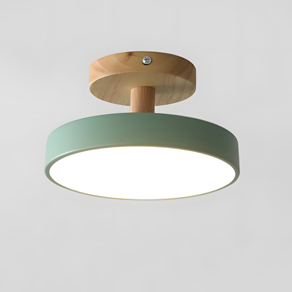 Scandi Flush Ceiling Light with Wood Canopy, 30 cm