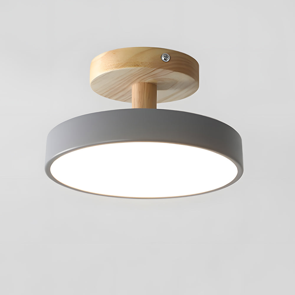 Scandi Flush Ceiling Light with Wood Canopy, 30 cm