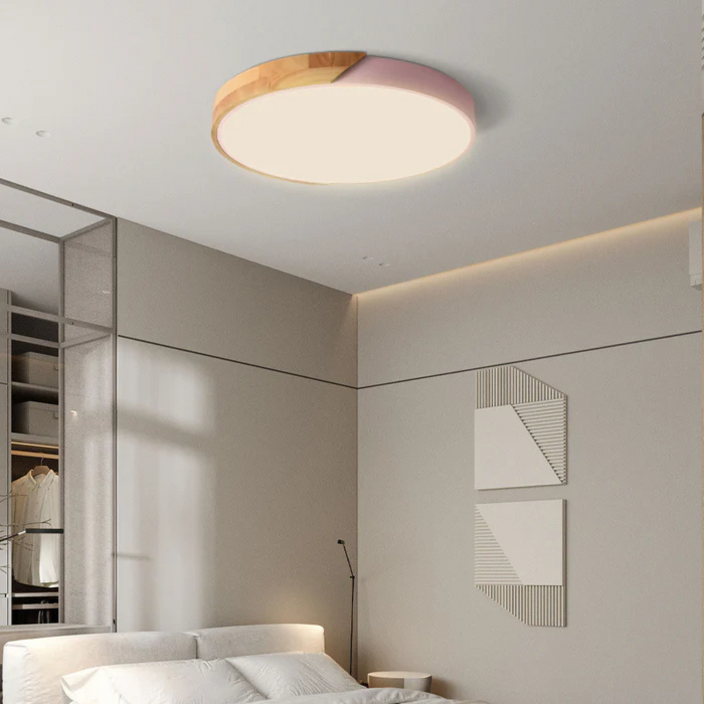 Scandi Wood Frame Flush Ceiling Light with Tri-Colour LED