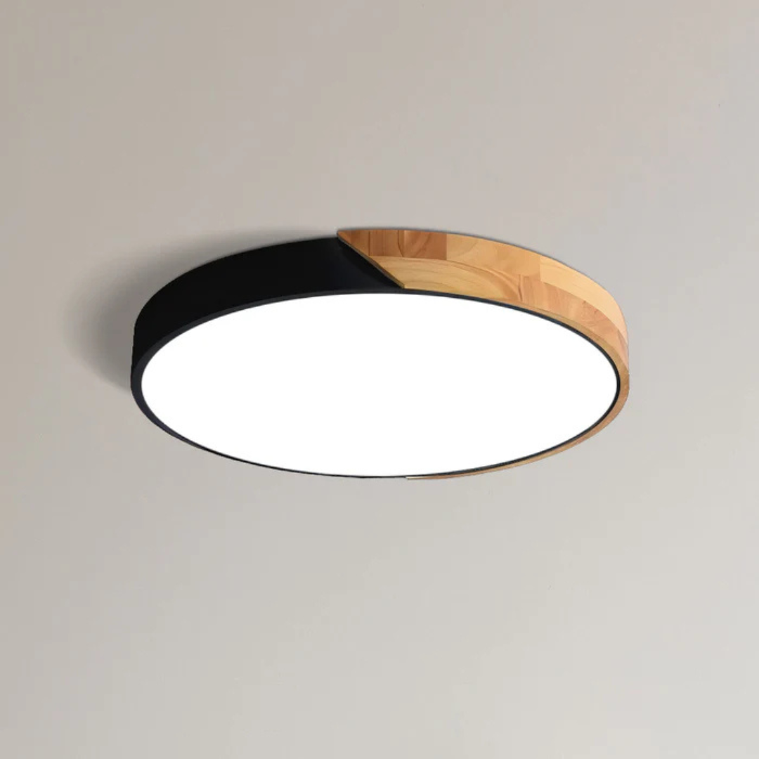 Scandi Wood Frame Flush Ceiling Light with Tri-Colour LED