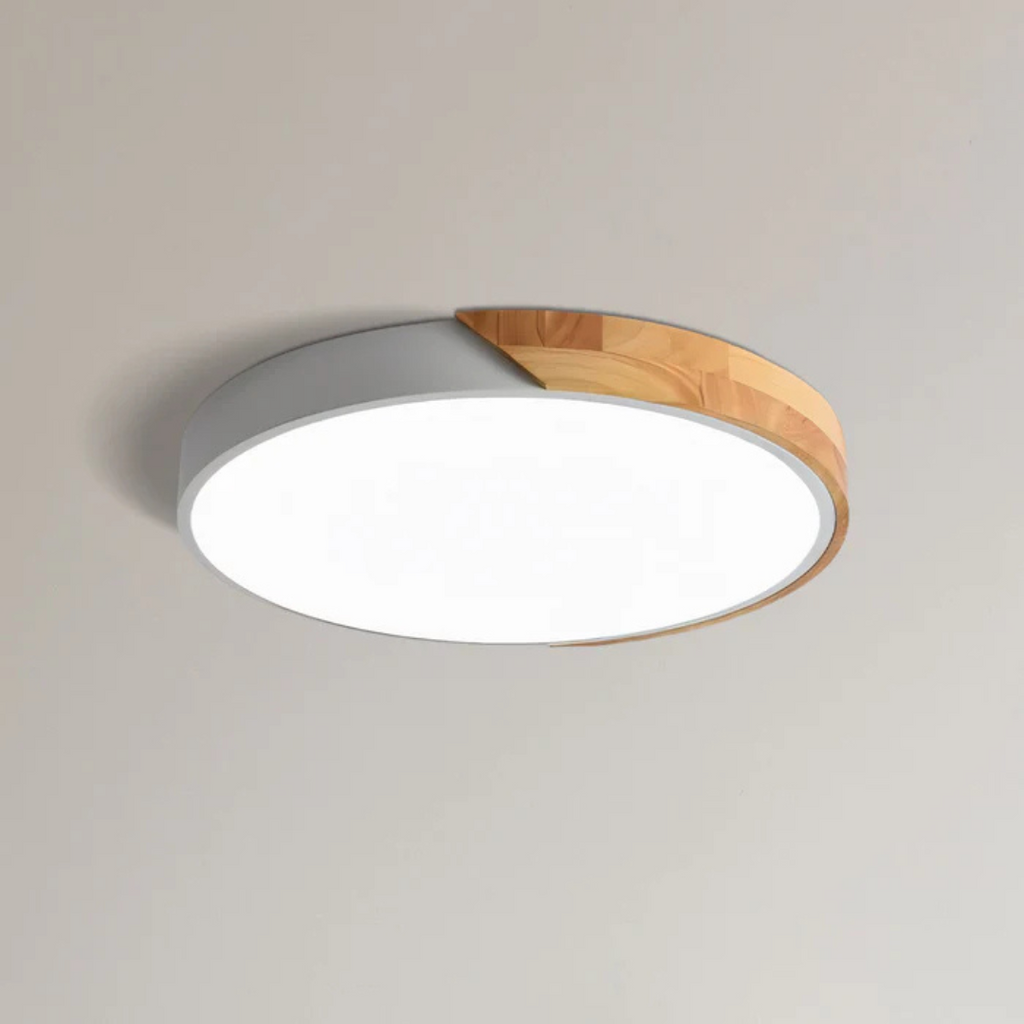 Scandi Wood Frame Flush Ceiling Light with Tri-Colour LED