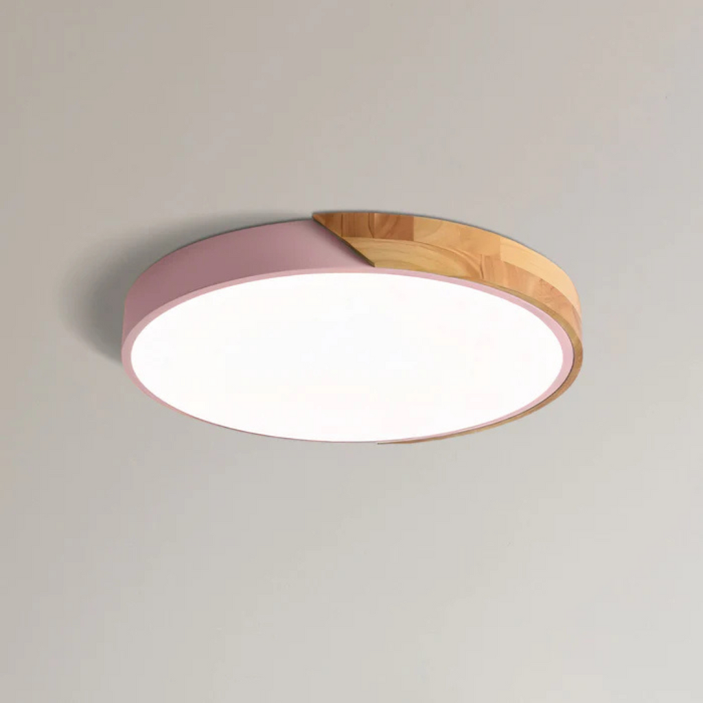 Scandi Wood Frame Flush Ceiling Light with Tri-Colour LED