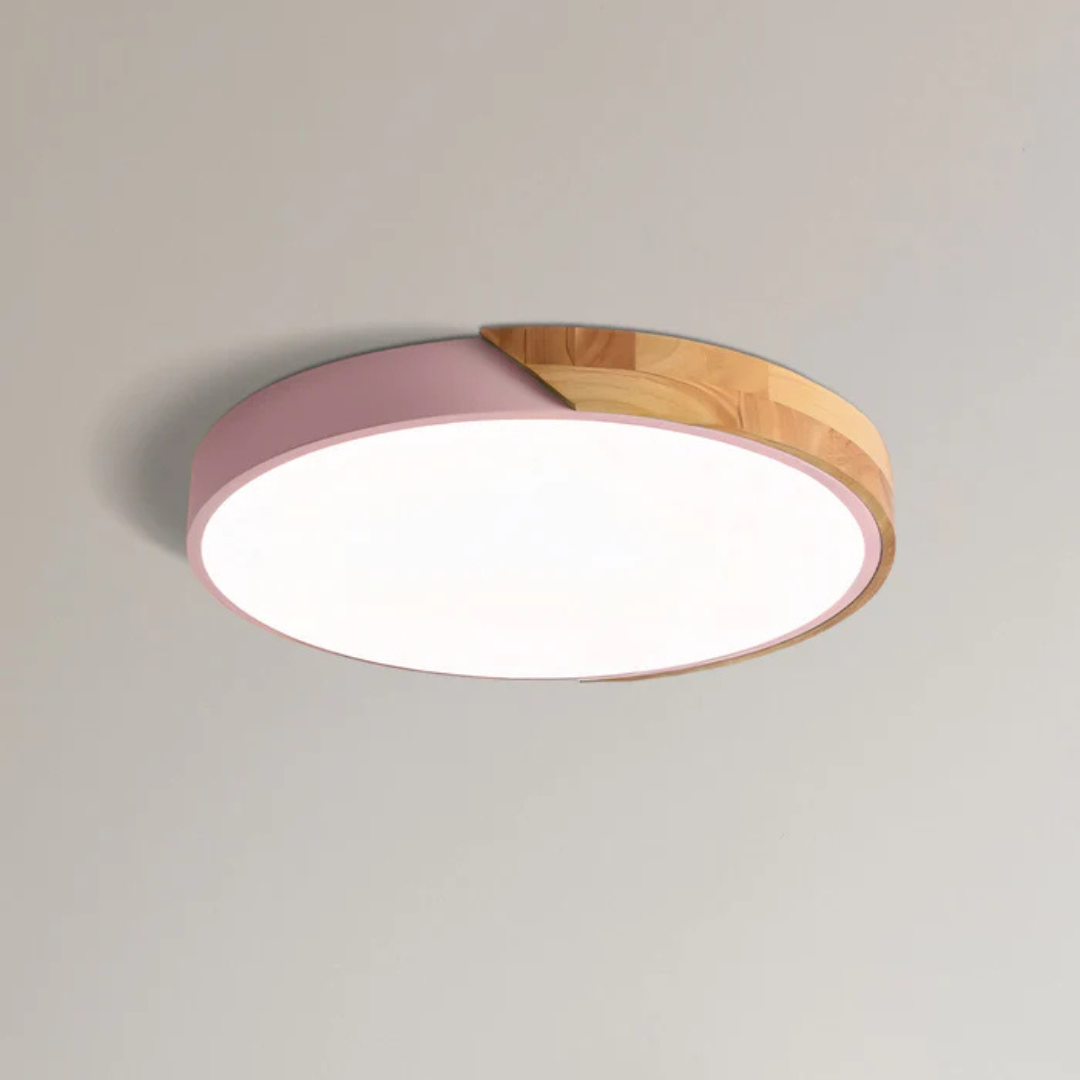 Scandi Wood Frame Flush Ceiling Light with Tri-Colour LED