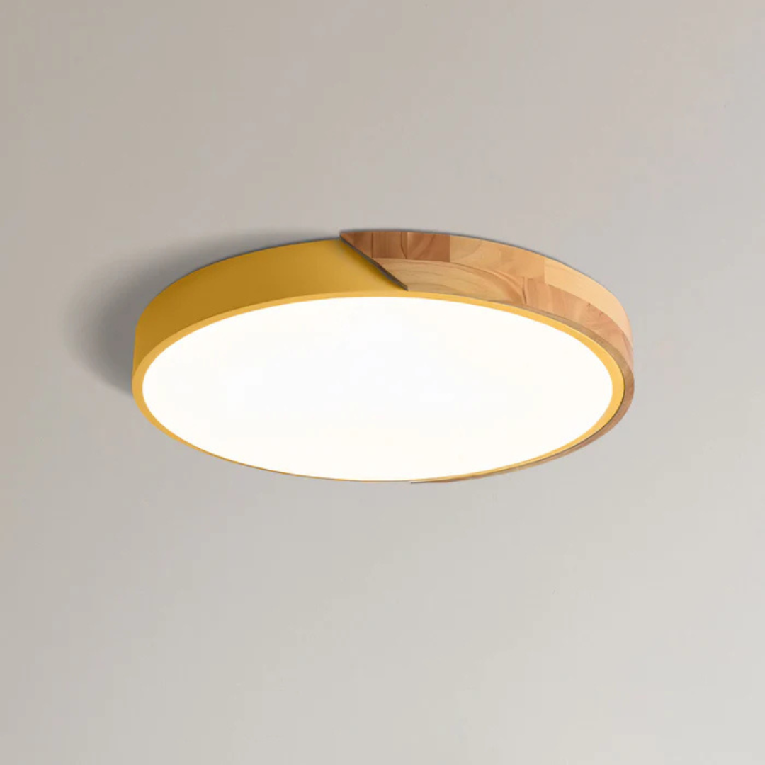 Scandi Wood Frame Flush Ceiling Light with Tri-Colour LED
