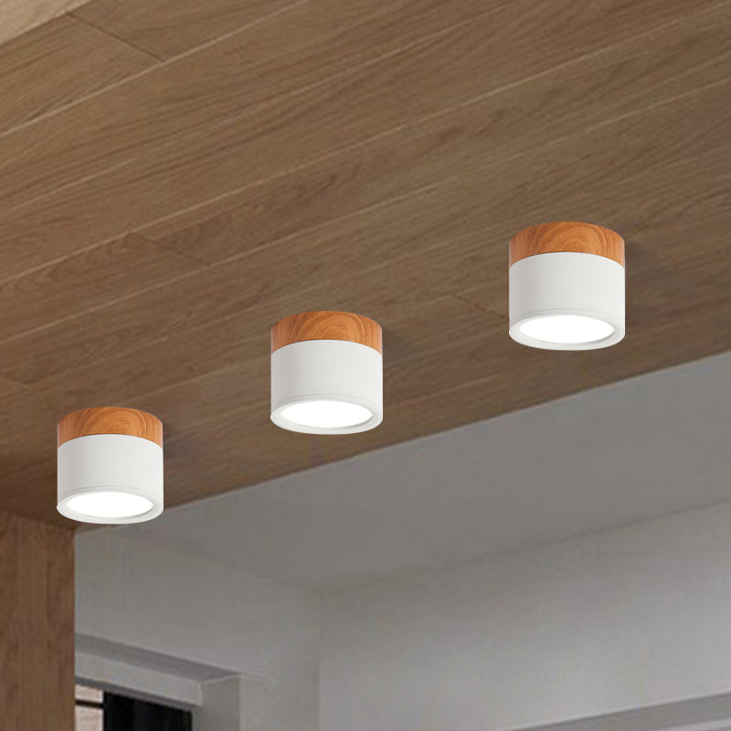Compact Scandi Flush Ceiling Light with Wood-Effect Top