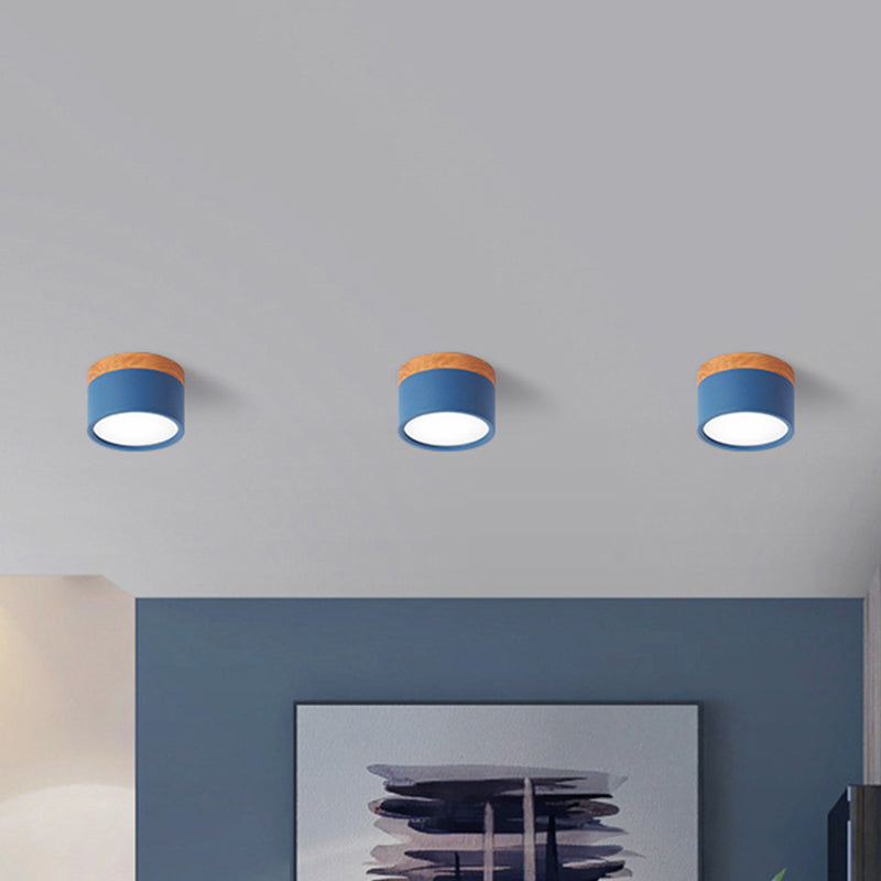 Compact Scandi Flush Ceiling Light with Wood-Effect Top