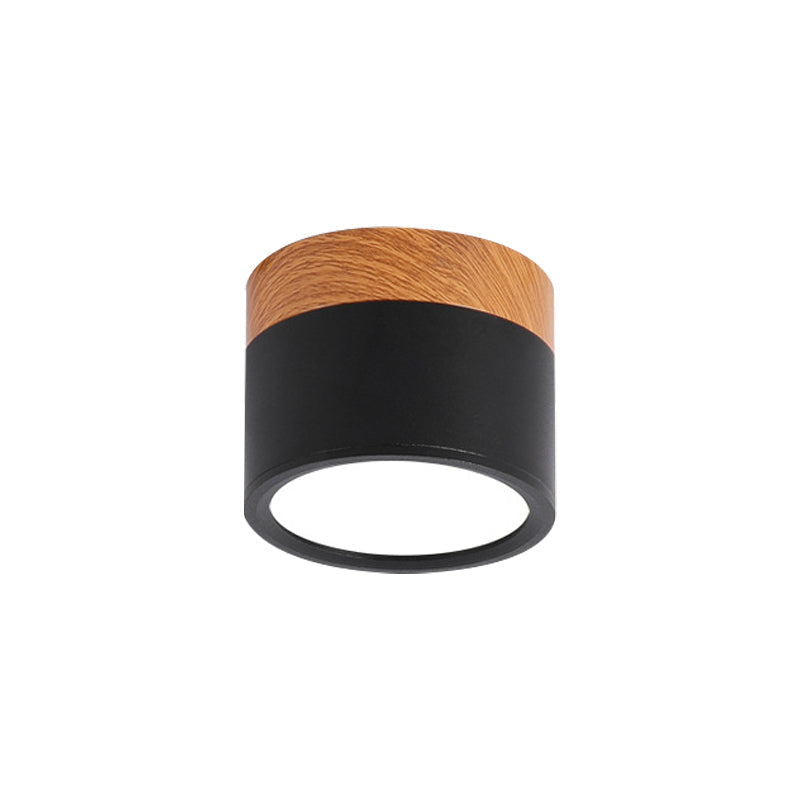 Compact Scandi Flush Ceiling Light with Wood-Effect Top