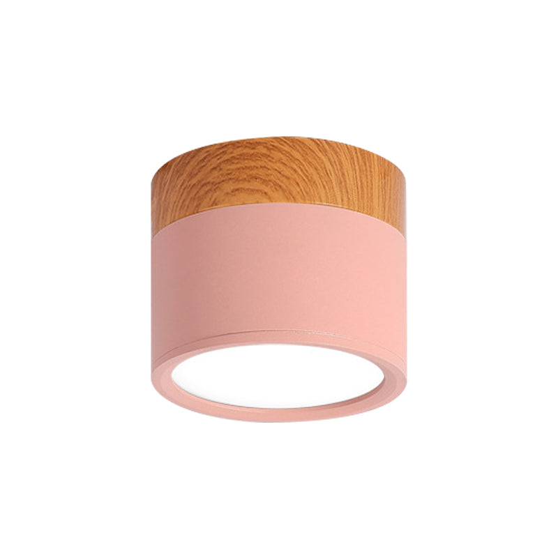 Compact Scandi Flush Ceiling Light with Wood-Effect Top