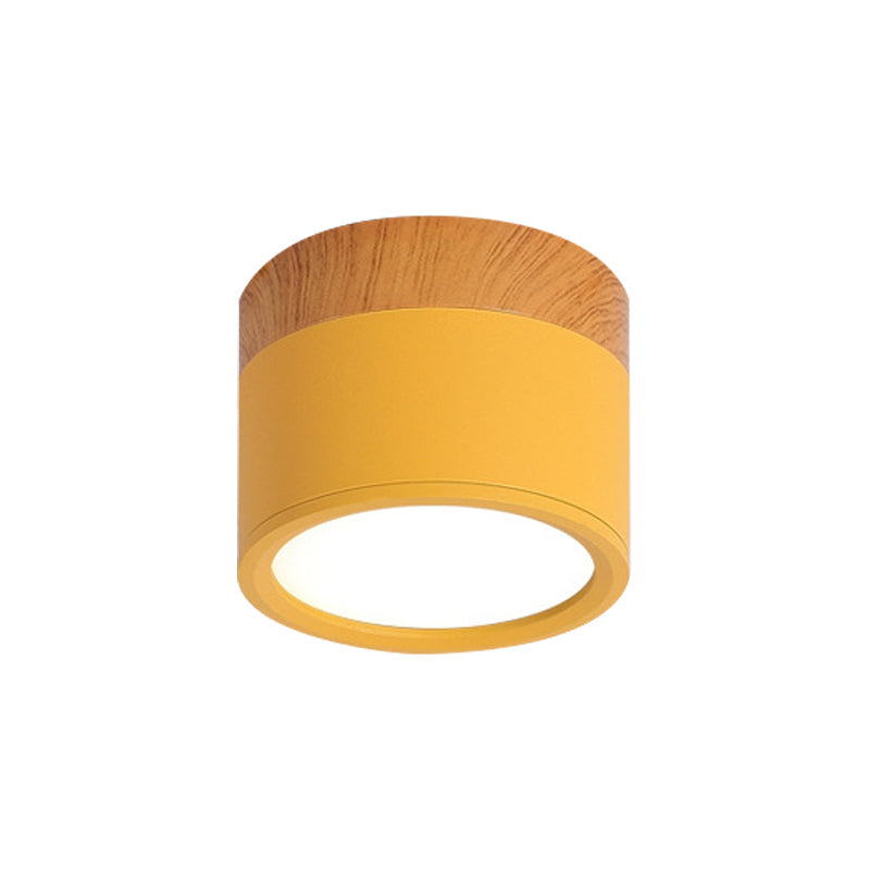 Compact Scandi Flush Ceiling Light with Wood-Effect Top
