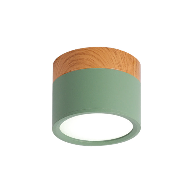 Compact Scandi Flush Ceiling Light with Wood-Effect Top