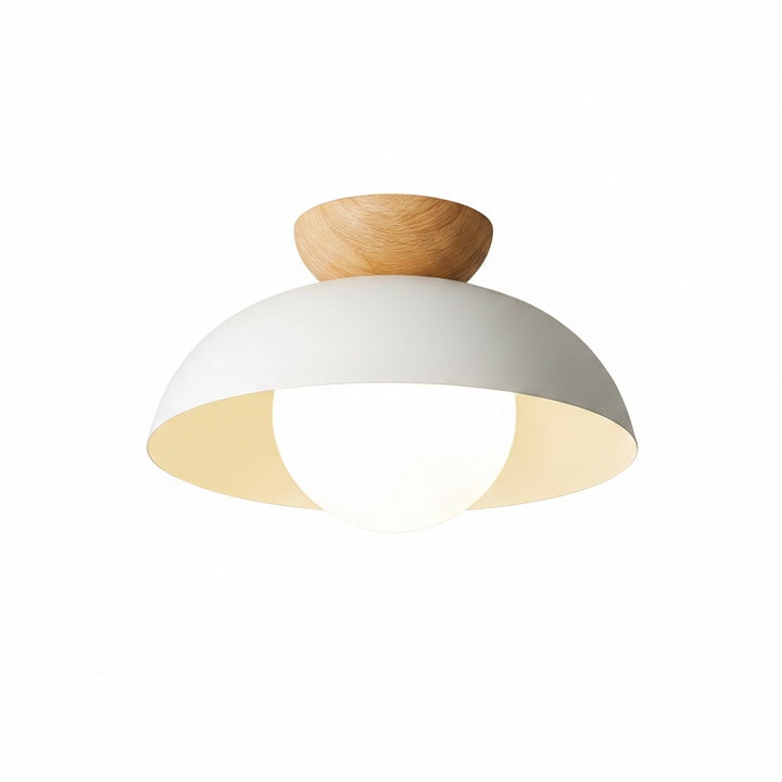 Semi-Flush Dome Ceiling Light with Wood Detail, G9
