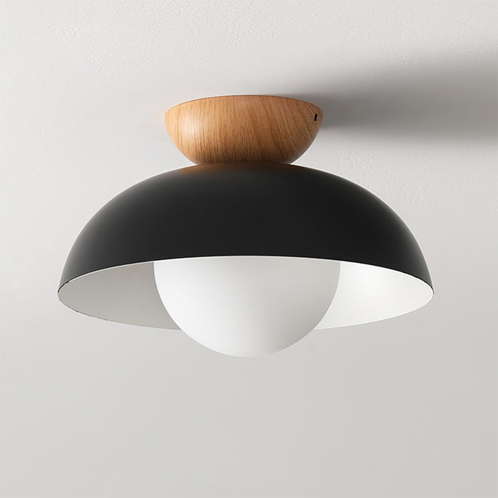 Semi-Flush Dome Ceiling Light with Wood Detail, G9