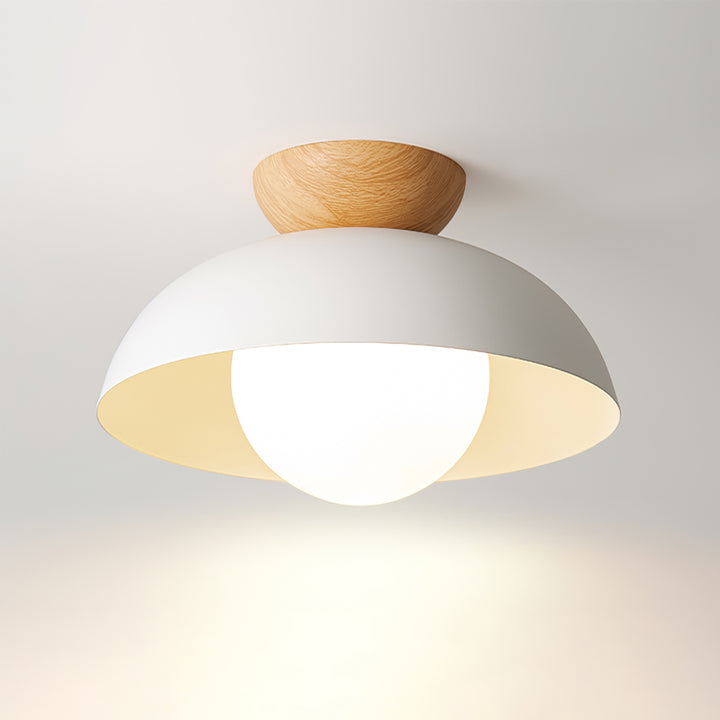 Semi-Flush Dome Ceiling Light with Wood Detail, G9