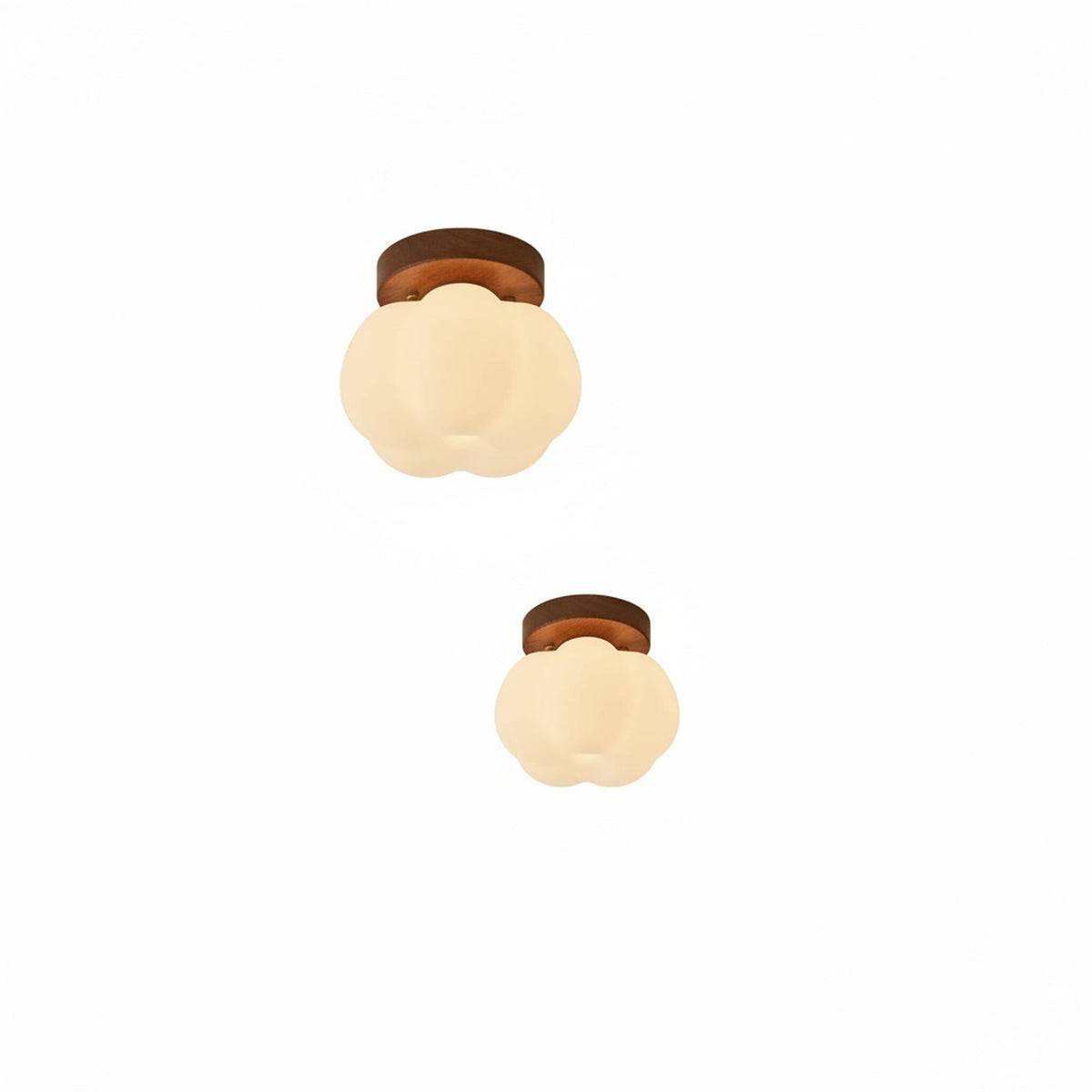Scandi Flower Ceiling Light with Frosted Glass and Wood Base