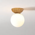 Scandi Opal Glass Globe Ceiling Light with Wooden Detail