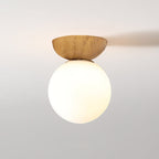 Scandi Opal Glass Globe Ceiling Light with Wooden Detail