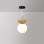 Scandi Opal Glass Globe Ceiling Light with Wooden Detail
