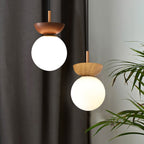 Scandi Opal Glass Globe Ceiling Light with Wooden Detail