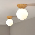 Scandi Opal Glass Globe Ceiling Light with Wooden Detail