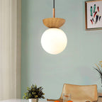 Scandi Opal Glass Globe Ceiling Light with Wooden Detail