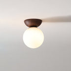 Scandi Opal Glass Globe Ceiling Light with Wooden Detail
