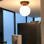 Scandi Opal Glass Globe Ceiling Light with Wooden Detail