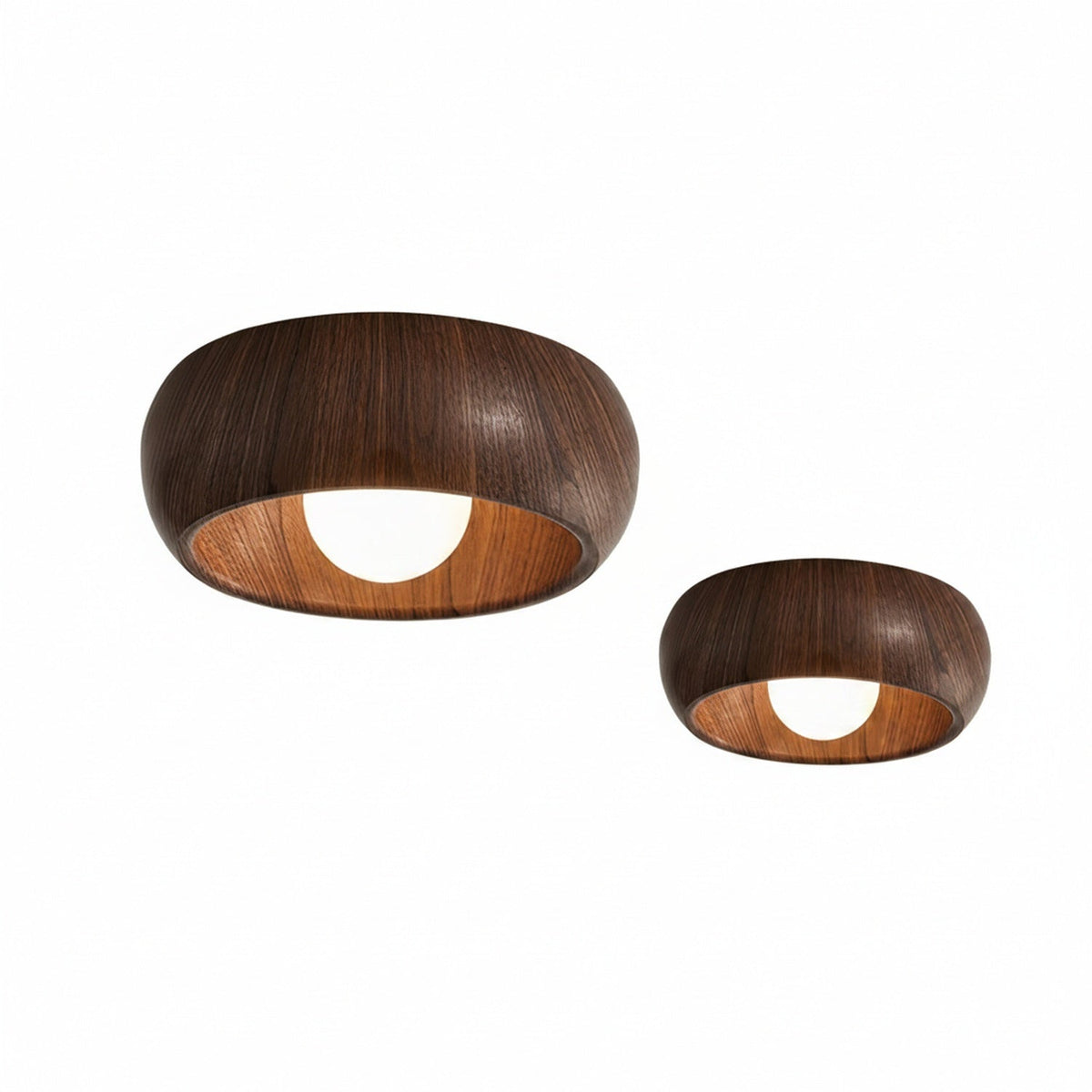 Scandi Wood Dome Flush Ceiling Light, 30 cm